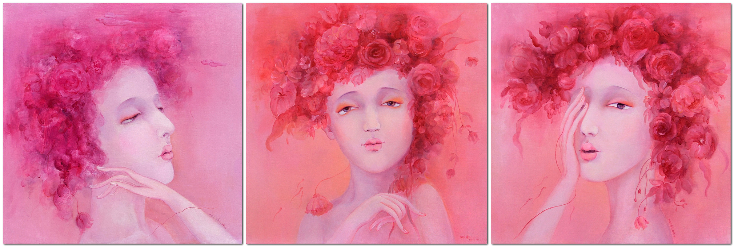 《粉红回忆系列》60x60cm x3 布面油画·人物 2017年